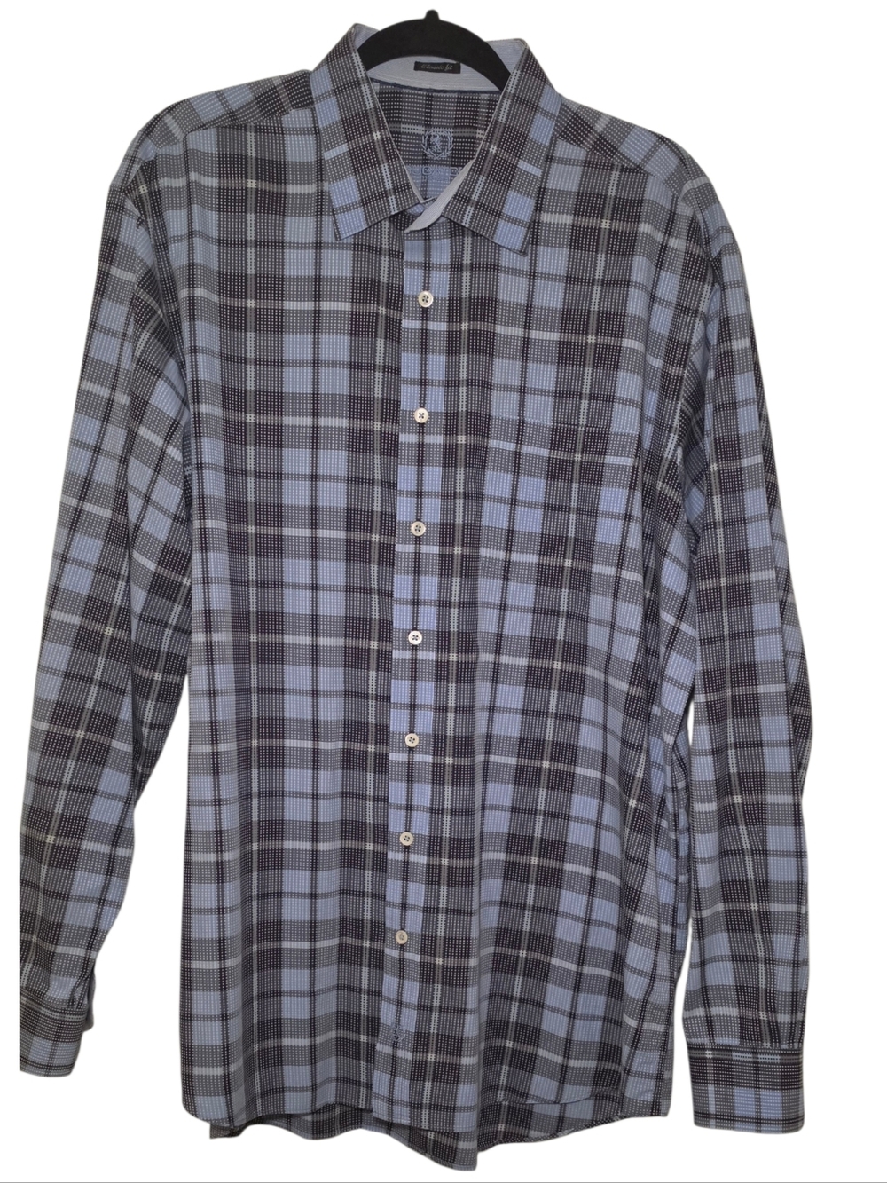 Bugatchi Uomo Mens Dress 100% Cotton Button-Up Long Sleeve Blue Plaid Shirt 2X